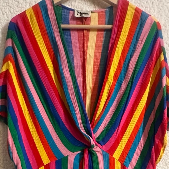 Show Me Your Mumu Size Medium Get Twisted Maxi - Rainbow Stripe Boho Resort - Picture 4 of 11